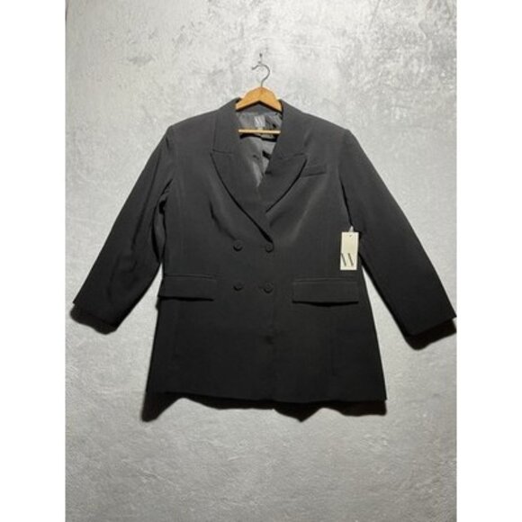 NWT Worthington Womens Plus 20 Petite Double Breasted Black Blazer Jacket Coat - Picture 1 of 12